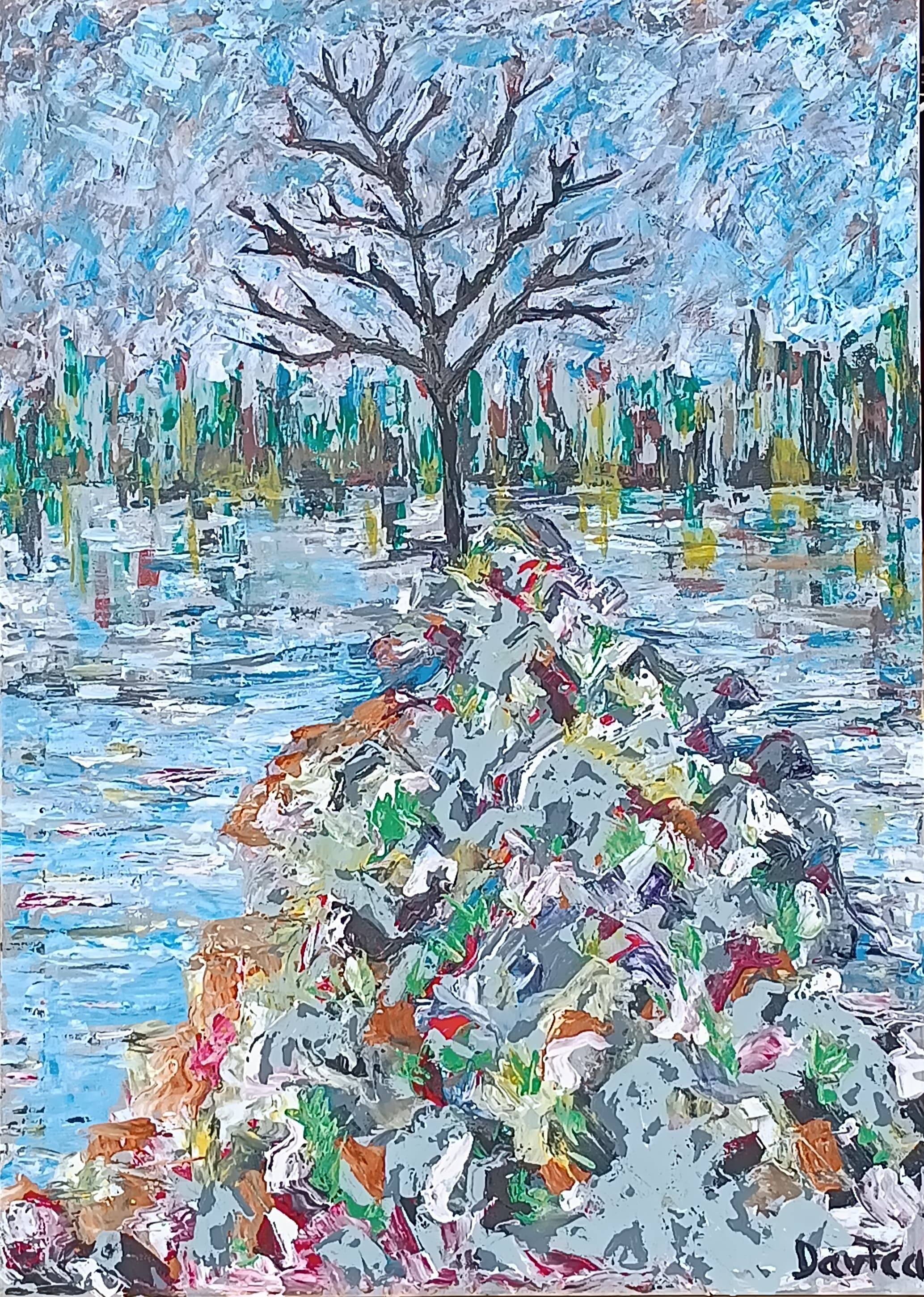 "Cazando Ninfas IV". Acrílico sobre lienzo con espátula. Dimensiones 89 x 63 cm.